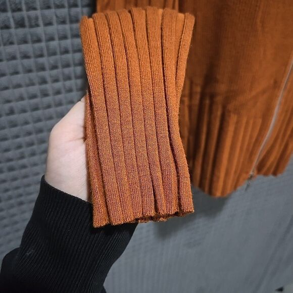 Y2K Burnt Orange Ribbed Jacket SzXL Belldini Retro Slinky Stretch FullZip Preppy - Picture 12 of 16